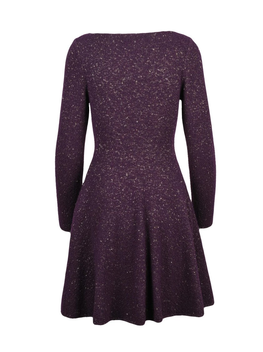 Valenti Purple Flared Knit Wool-Blend Mini Dress