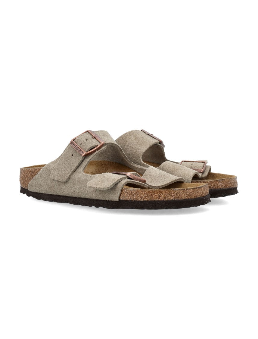 Birkenstock Arizona Suede Flat Sandals In Taupe