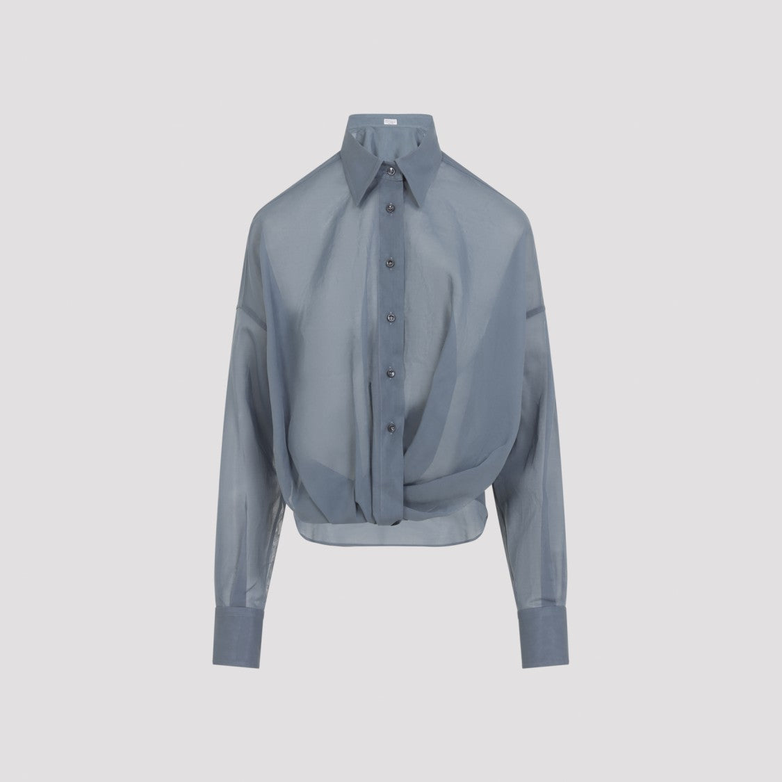 Brunello Cucinelli Semi-Sheer Cotton Shirt With Classic Pointed Collar