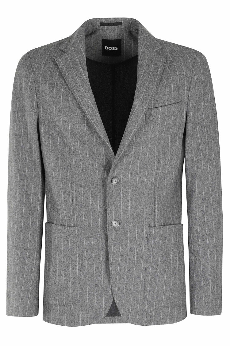 Boss Pinstripe Flannel Blazer With Lapel Neckline
