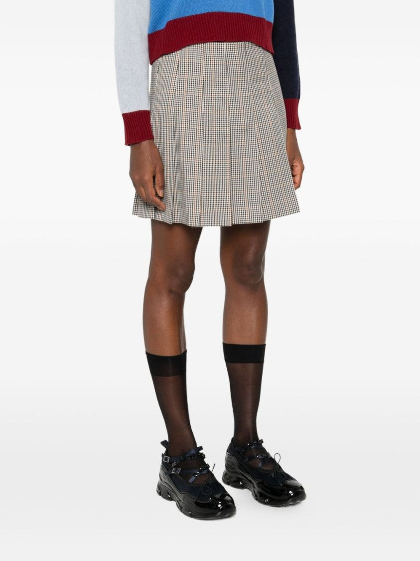 Msgm White Pleated Mini Skirt With Checkered Pattern