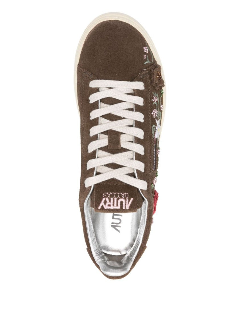 Autry Brown Suede Sneakers With Floral Embroidery