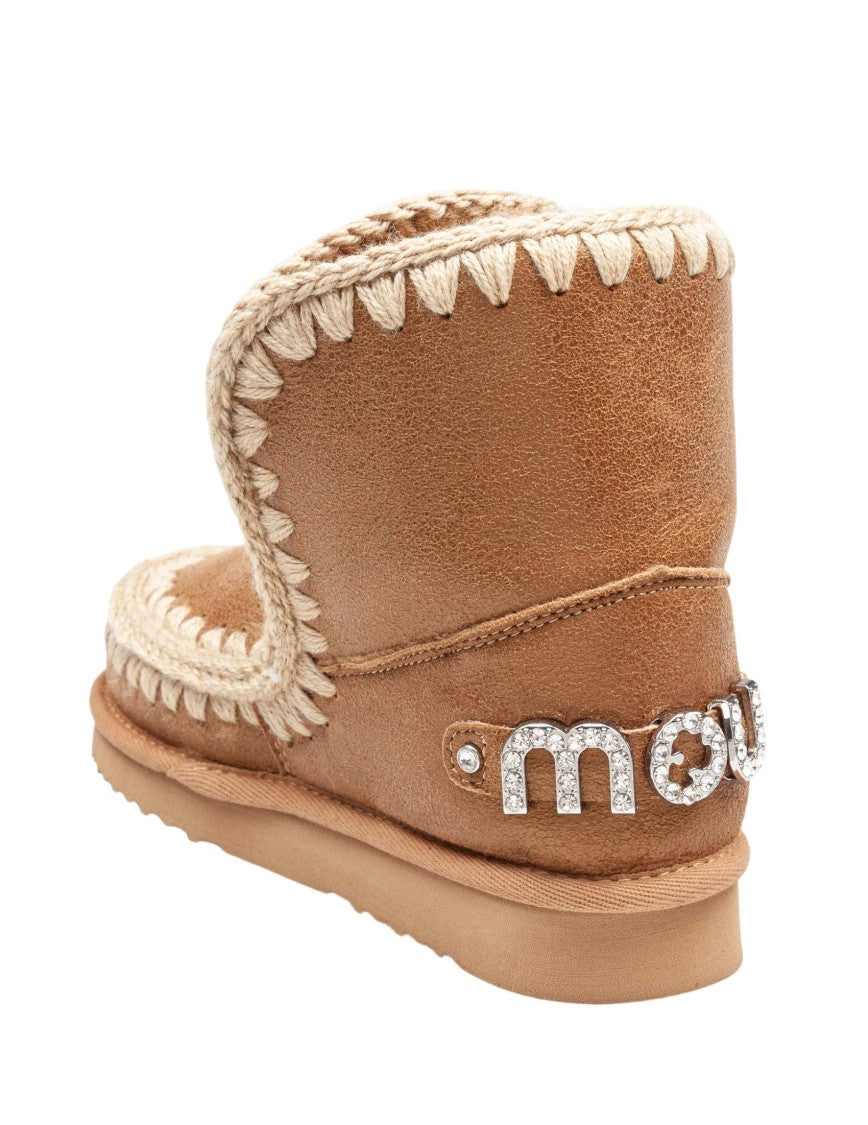 Mou Eskimo 18 Sheepskin Ankle Boot In Tobacco Color With Applied Zirconia