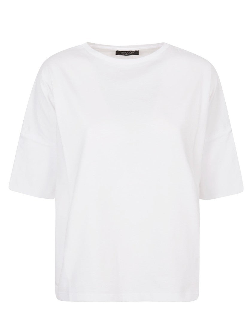 Aragona Boxy White Maxi T-Shirt With Short Sleeves