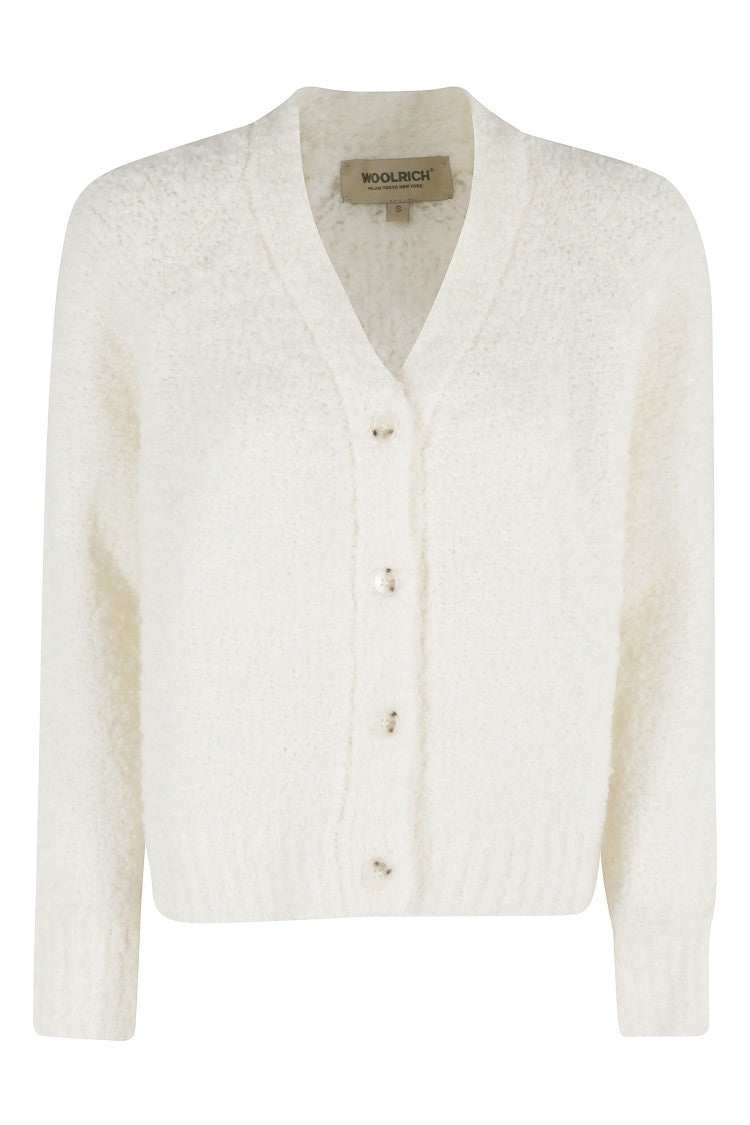 Woolrich Boucle Cardigan With V-Neckline And Relaxed Fit