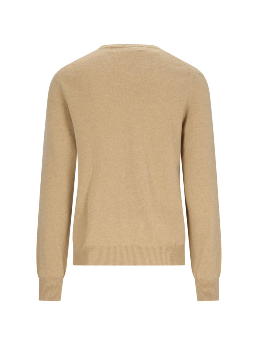 Comme Des Garçons Black Heart Patch Crewneck Beige Wool Sweater