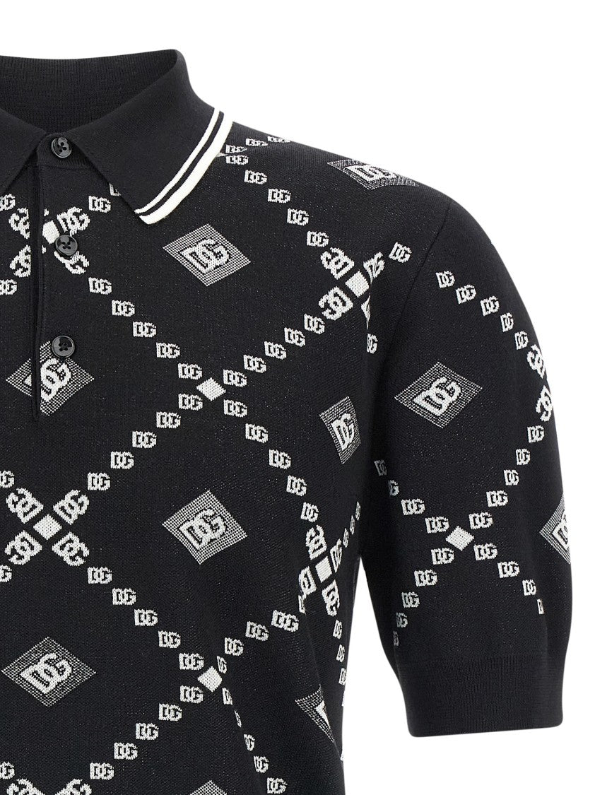 Dolce & Gabbana Jacquard Knit Polo Shirt With Maxi Check Pattern