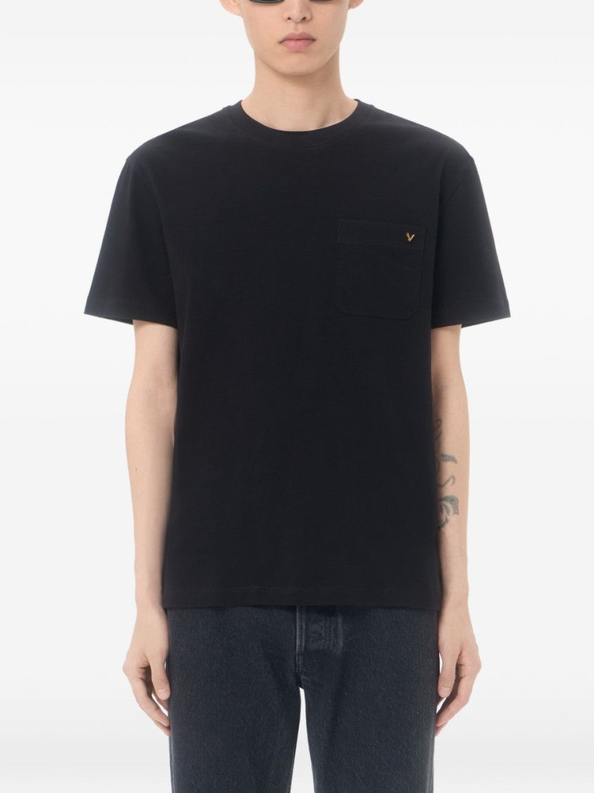 Valentino Garavani Black Cotton Vgold Pocket T-Shirt