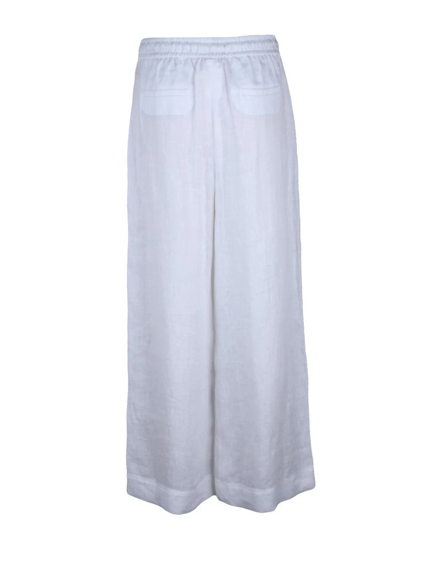 Marella Sport White Mattino Brushed Wide-Leg Linen Pants