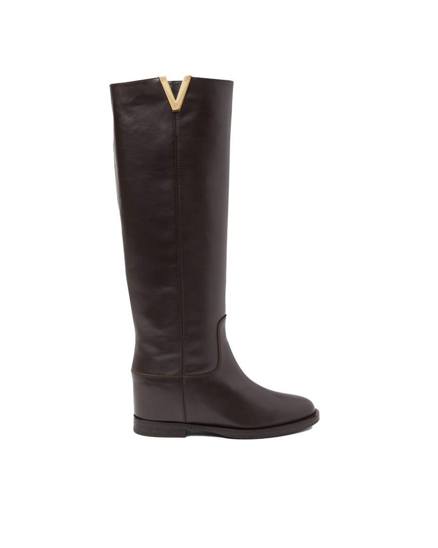 Via Roma 15 Dark Brown Santa Monica Con V Leather Boots