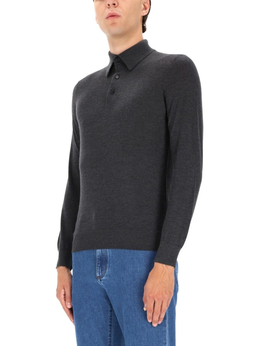 Zegna Long-Sleeve Slim Fit Polo Shirt In Cashmere-Silk Blend