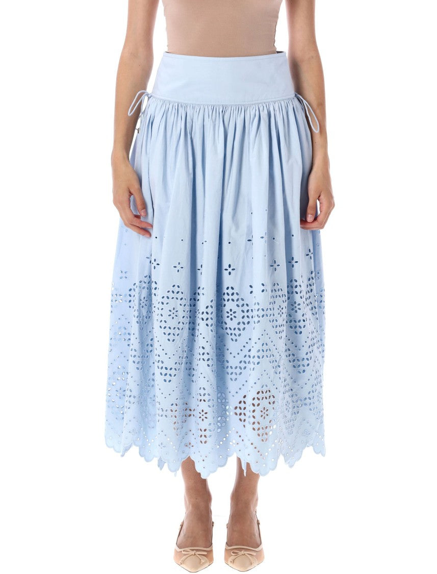Self-Portrait Cotton Broderie Midi Skirt