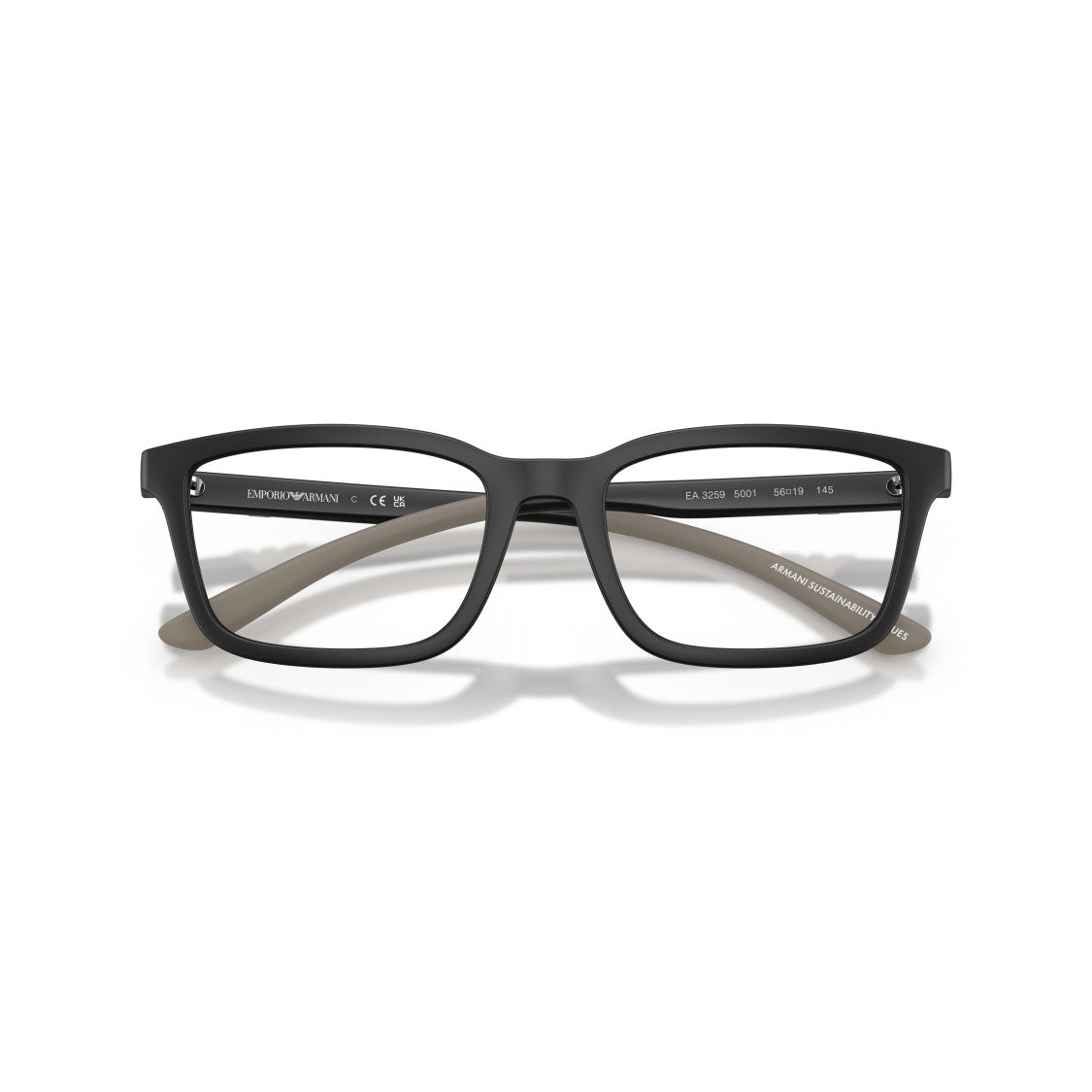 Emporio Armani 0Ea3259 Matte Black Rectangular Eyeglass Frames With Taupe Temples
