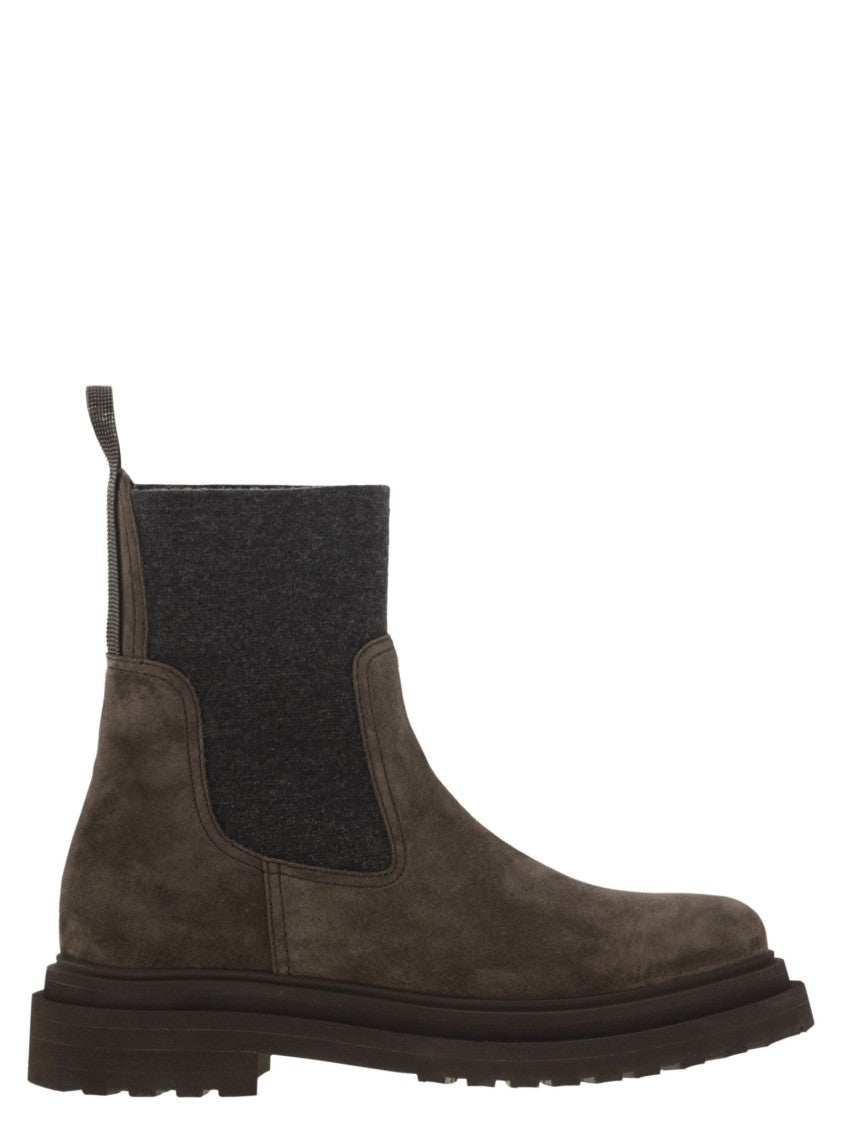 Brunello Cucinelli Suede Boot With Knitted Insert