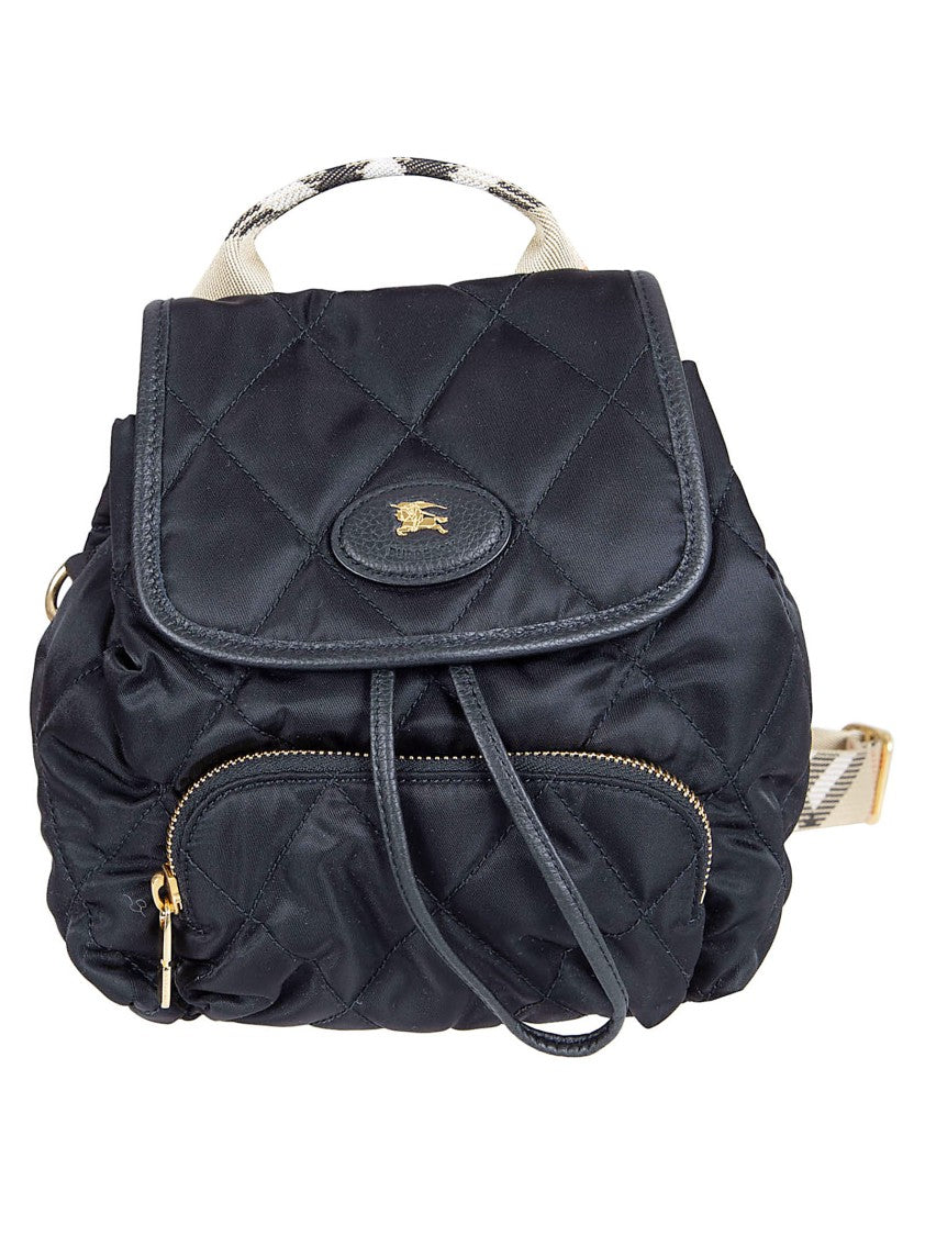 Burberry Quilted Black Nylon Backpack With Equestrian Emblem