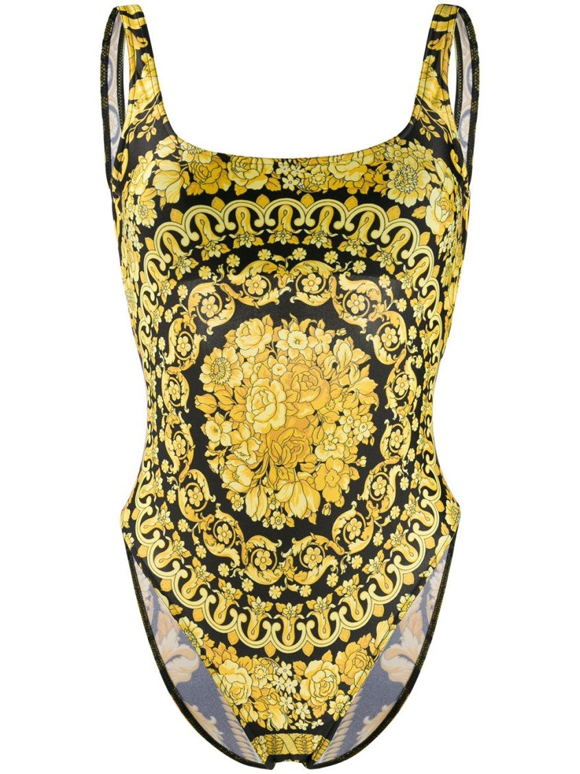Versace Square Neckline Barocco Print Swimsuit