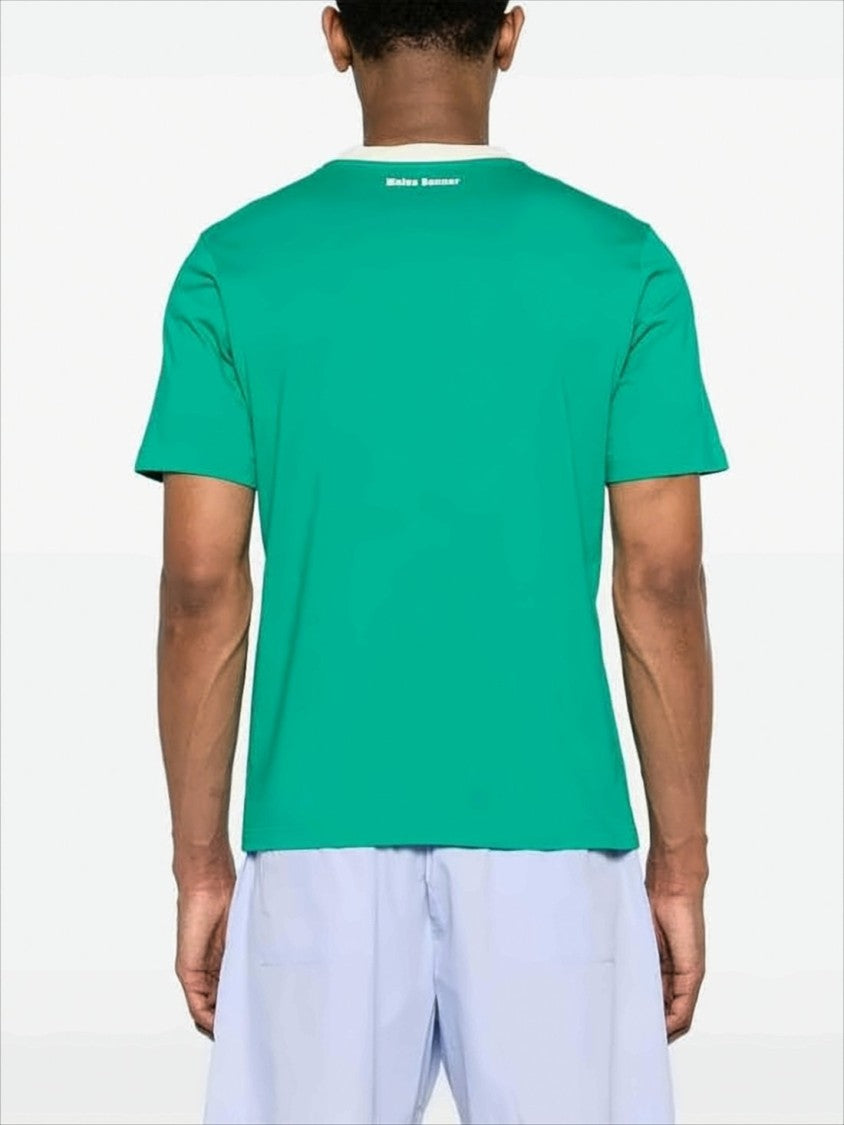 Wales Bonner Green Graphic Tee With Leopard And Script Design