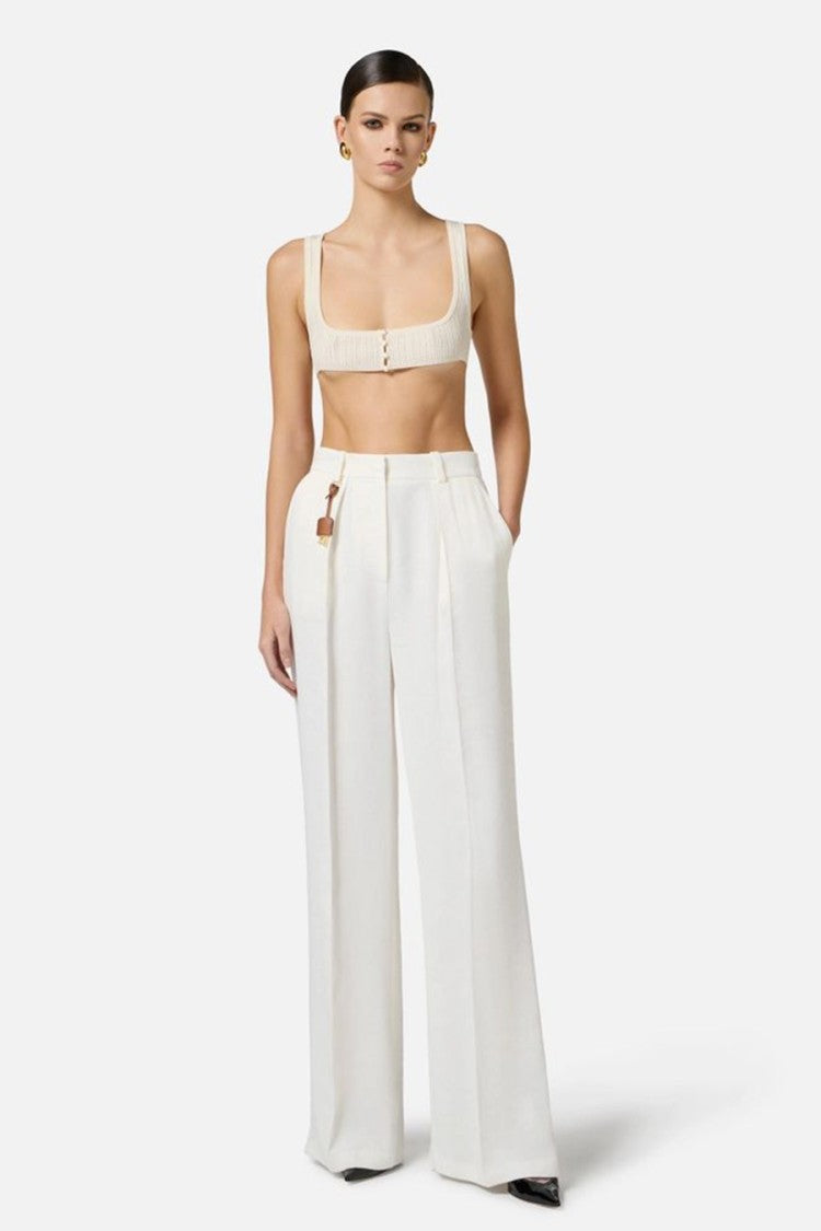 Elisabetta Franchi Tailored High-Waisted Trousers In Soft Viscose-Linen Blend