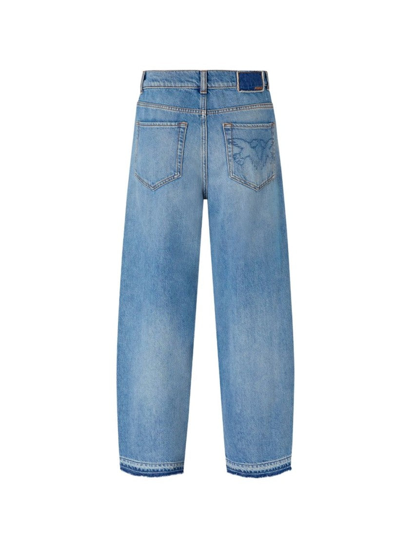 Pinko Light Blue Wash Cropped Jeans With Raw Hem