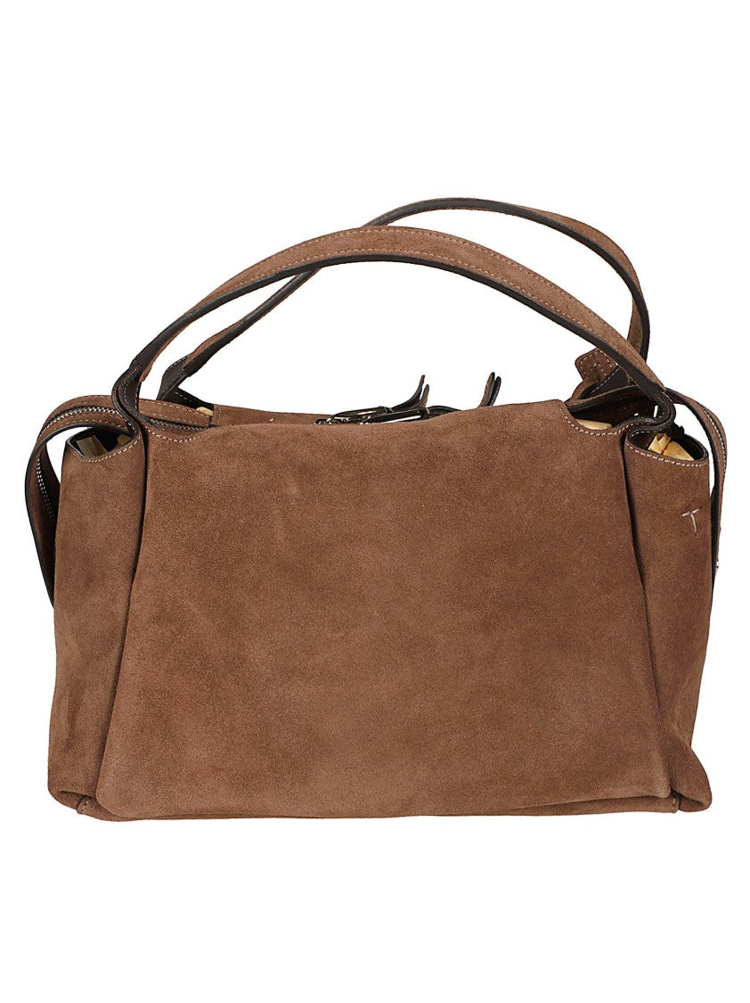 Tod's Rectangular Soft Suede Handbag With Pleated Sides