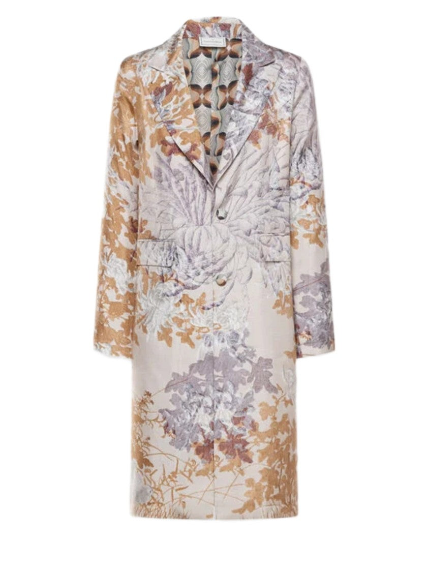 Pierre-Louis Mascia Long Coat With Intricate Botanical Motifs And Notched Lapel