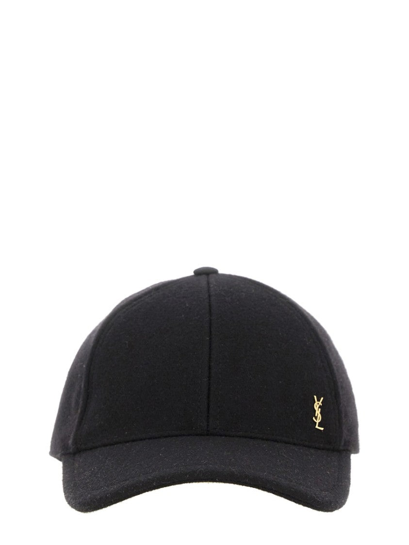 Saint Laurent Black Cotton Baseball Cap With Structured Crown