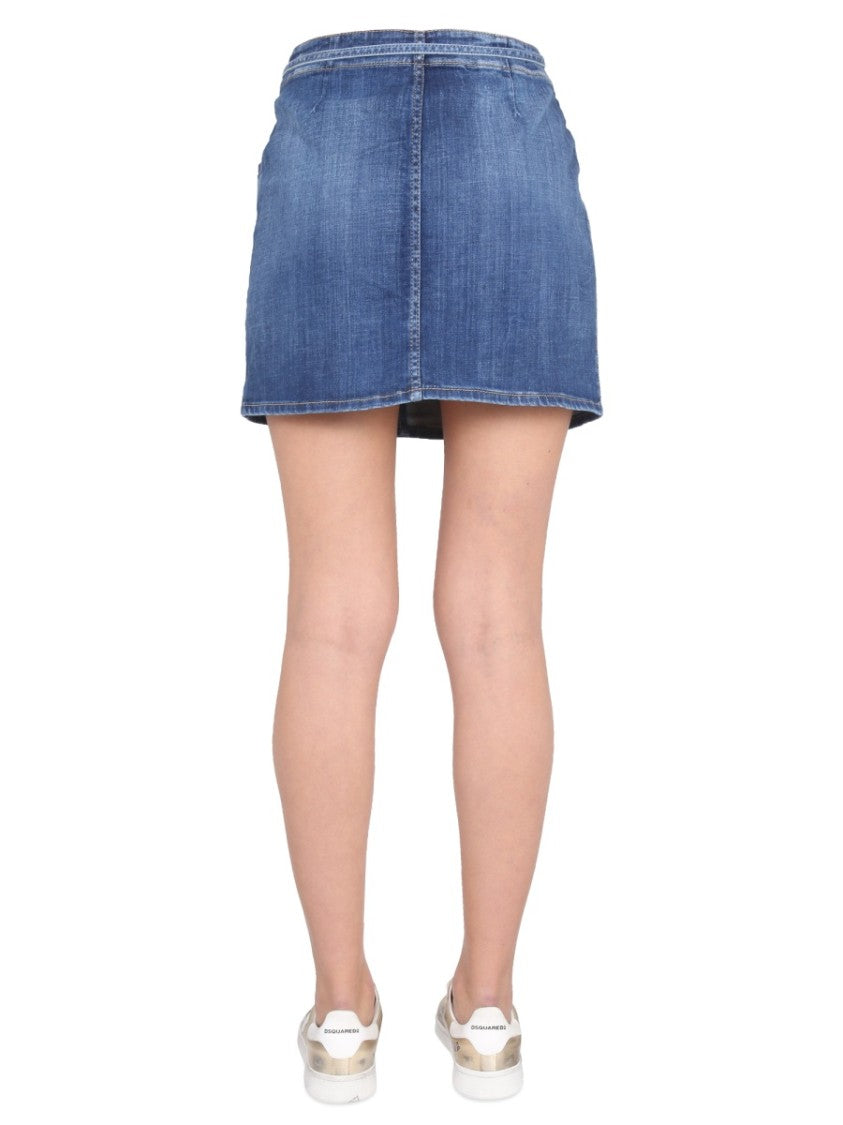 Dsquared2 Short Denim Skirt With Flap Pocket