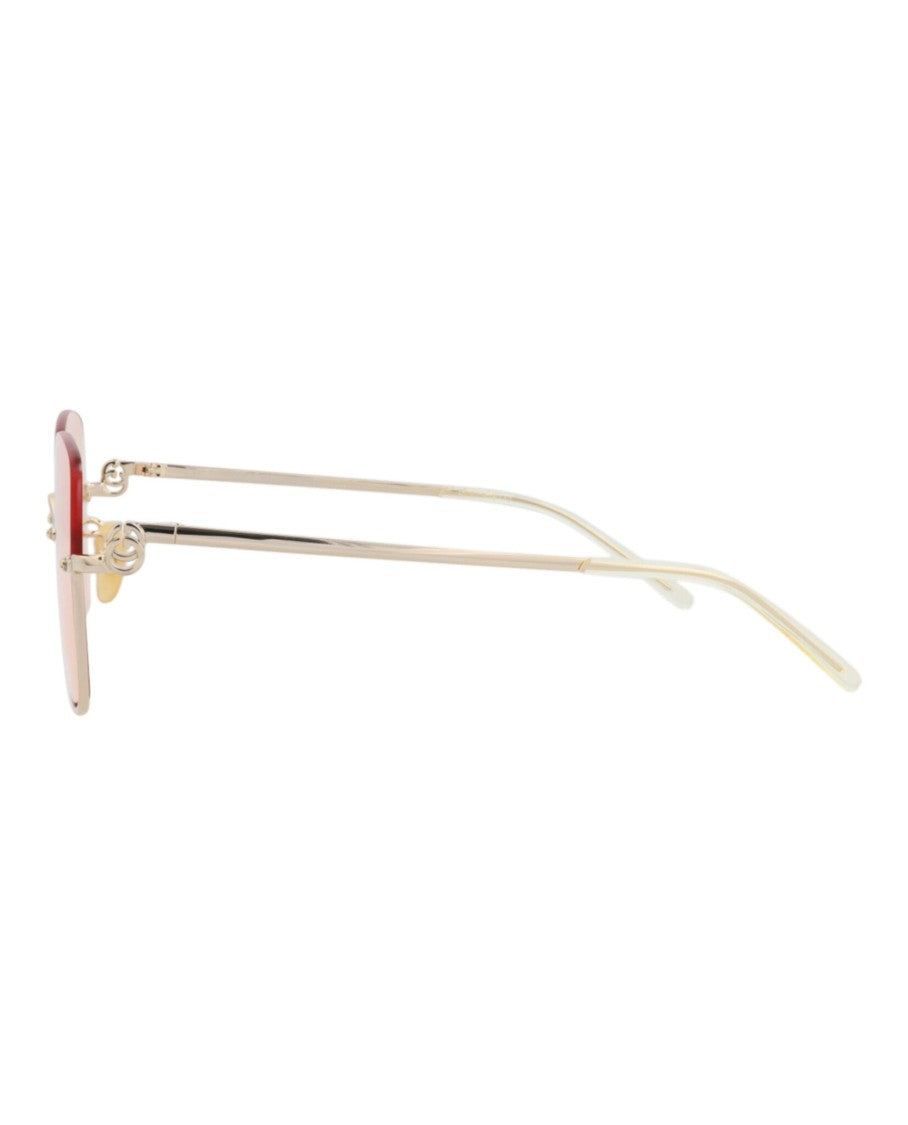 Gucci Square-Frame Metal Sunglasses With Cutout Temple Accent