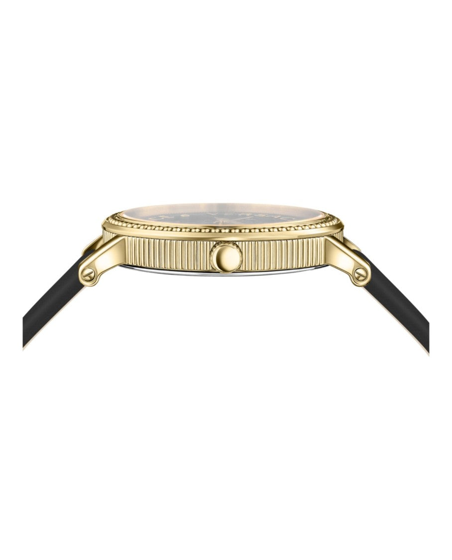 Versace V-Dollar Black Guilloche Dial Watch With Yellow Gold Case