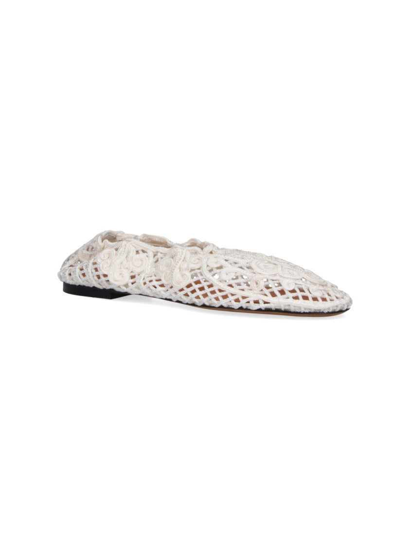 Odissi Black Pointed Toe Intricate Lace Flats