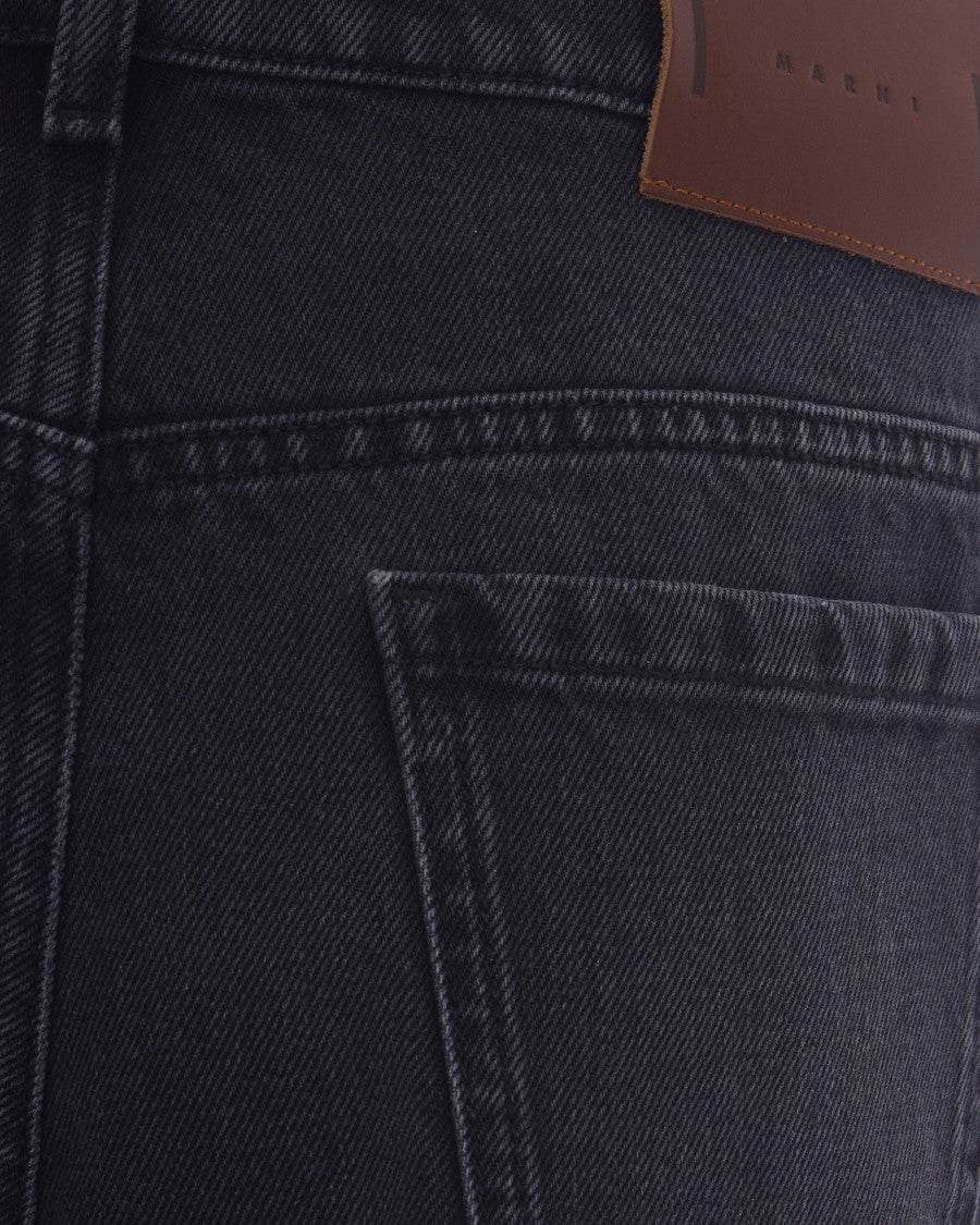 Marni High-Waisted Wide-Leg Jeans With Frayed Hem And Leather Detailing