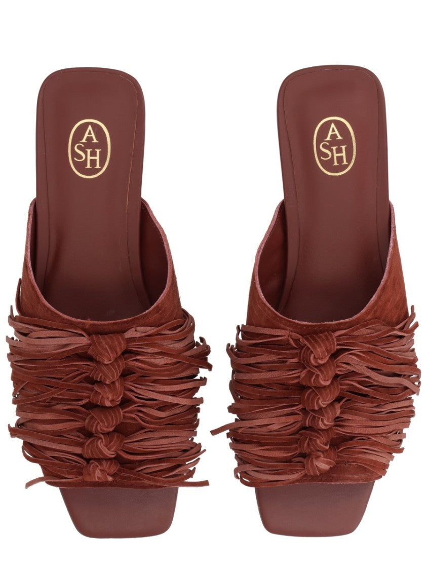 Ash Deep Reddish-Brown Brigitte Knotted Fringes Mules