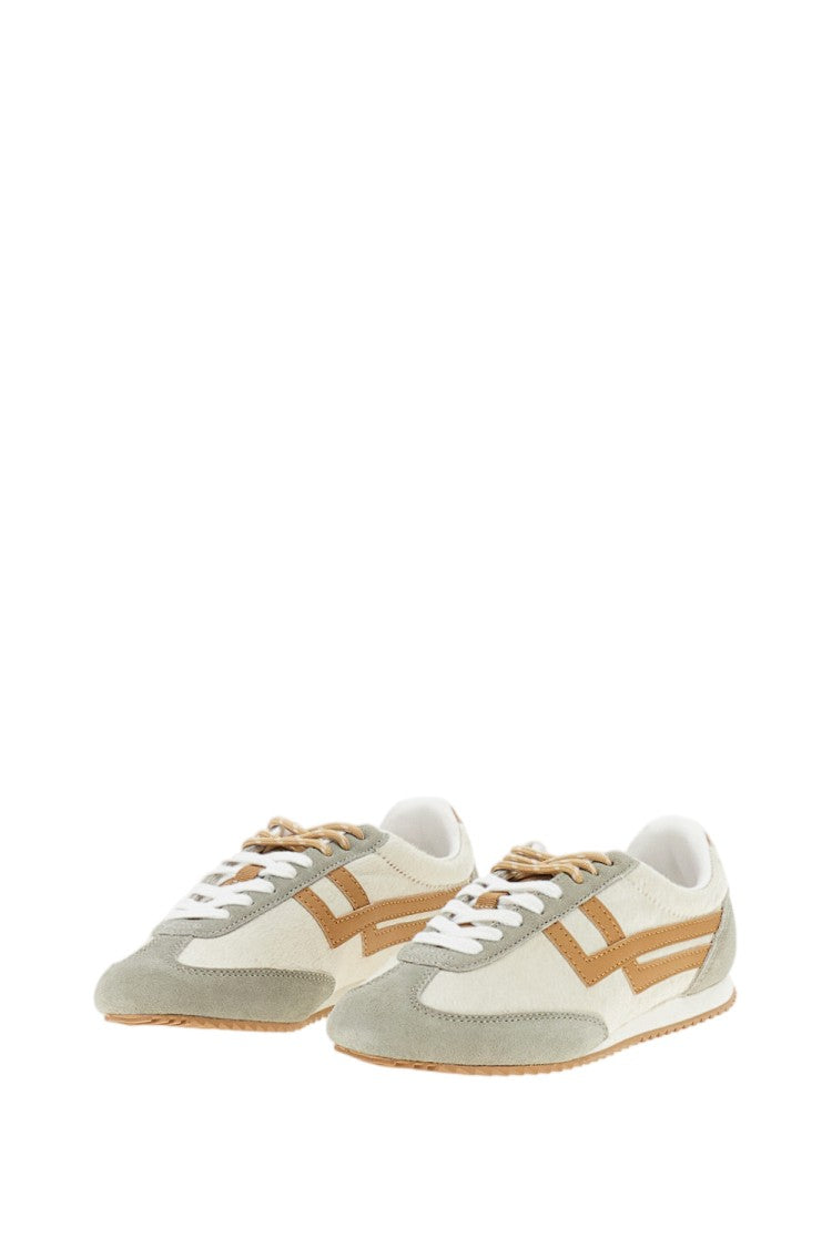 Pro White Beige Racer 77 Calf Hair Leather Sneakers