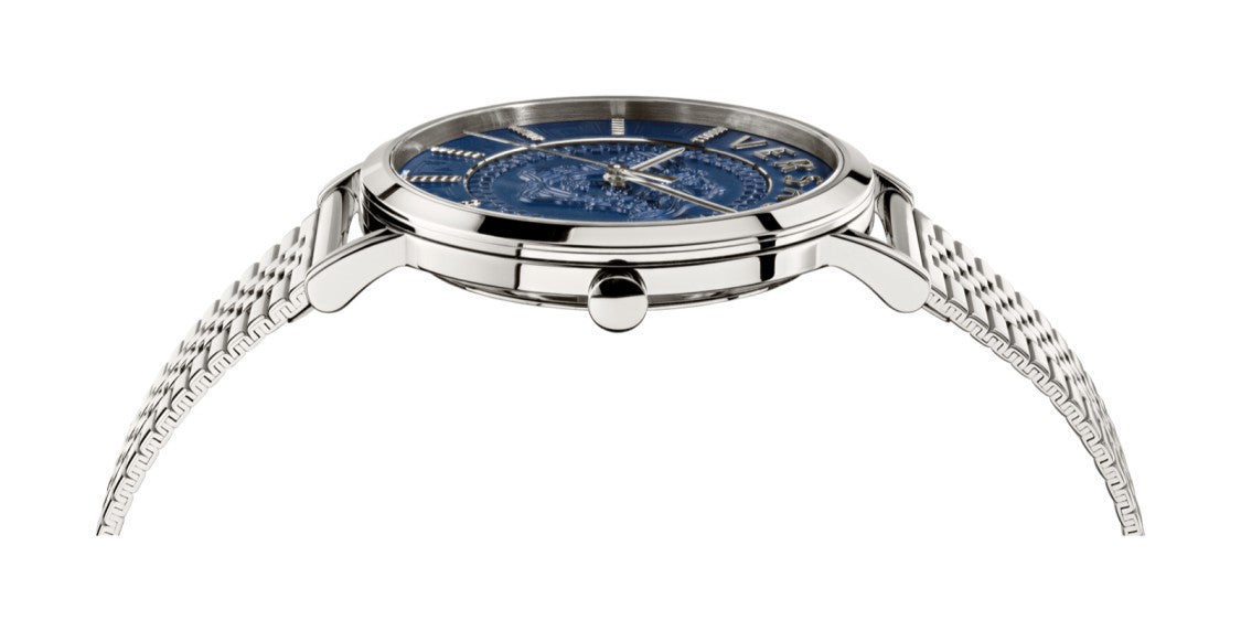 Versace 40 Mm Stainless Steel Analog Watch With Blue Dial