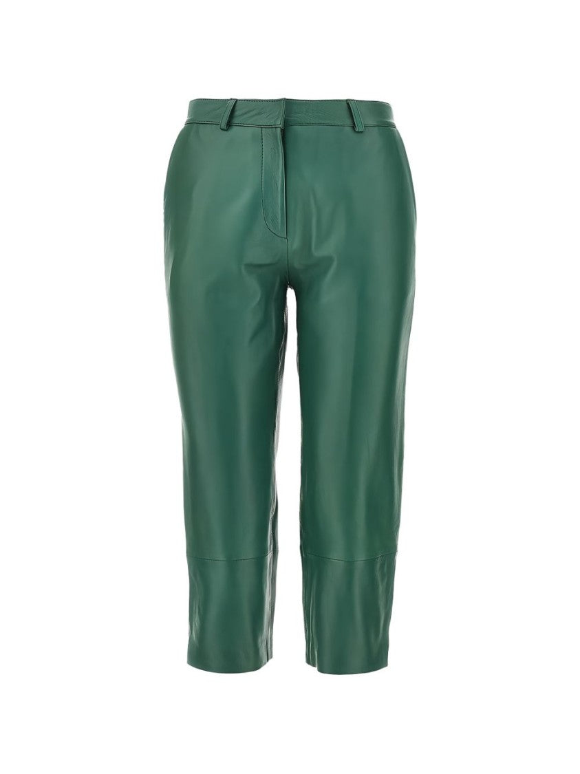 The Frankie Shop Deep Green Lamb Leather Cropped Trousers