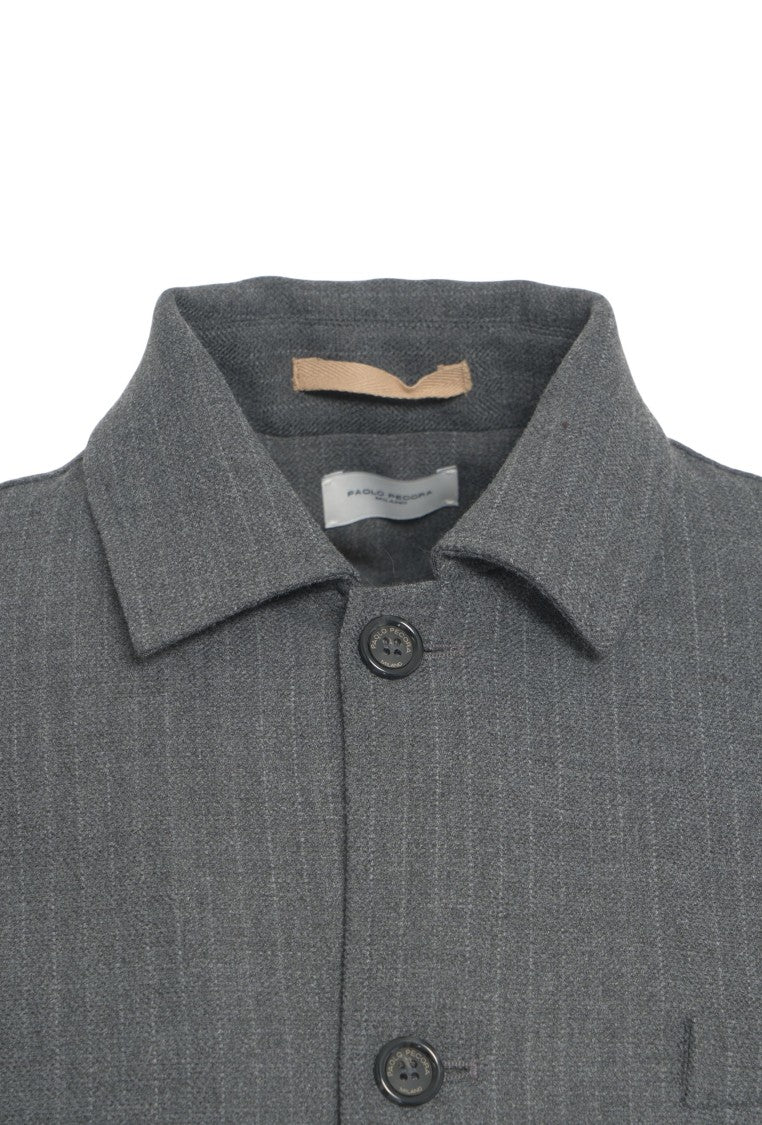 Paolo Pecora Pinstripe Overshirt With Classic Collar And Front Pocket Design