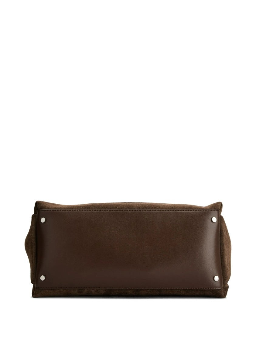 Tod's Spacious Brown Suede Tote Bag With Leather Accents