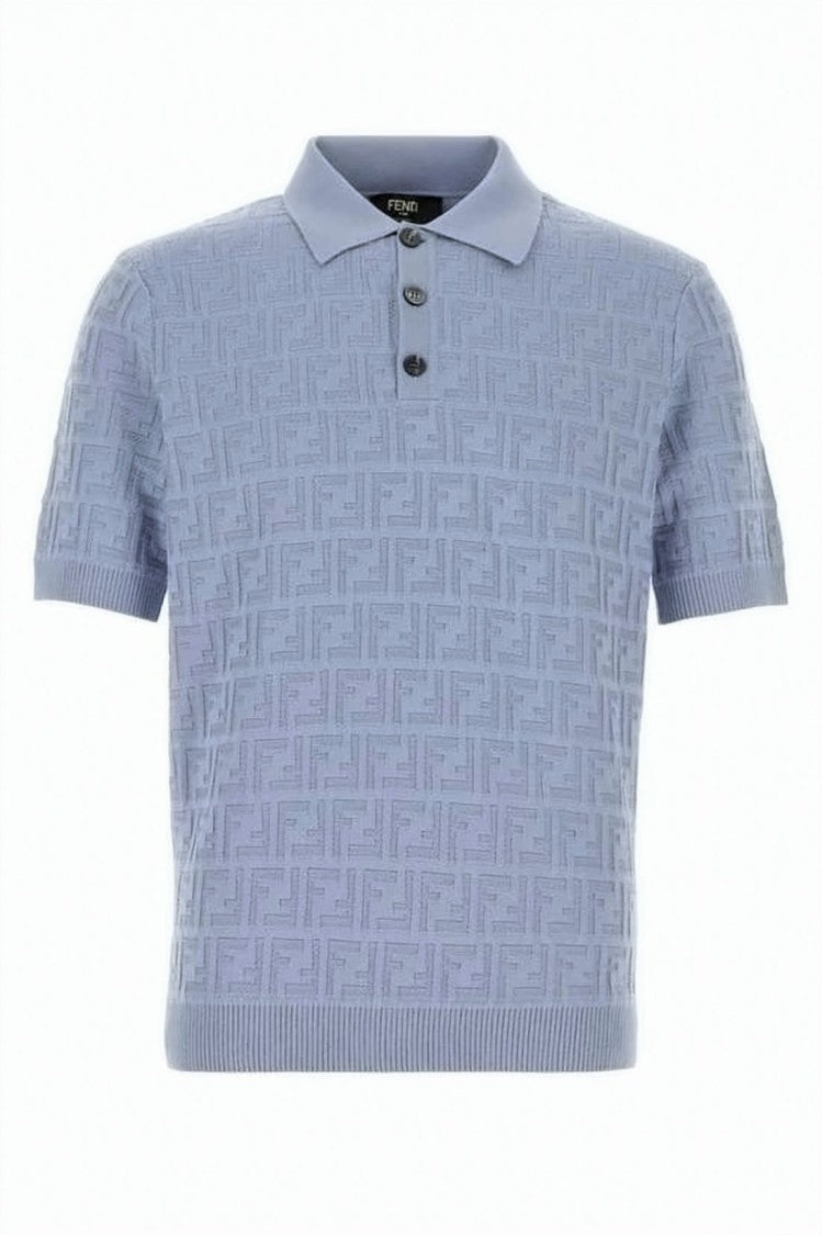 Fendi Textured Blue Polo Shirt