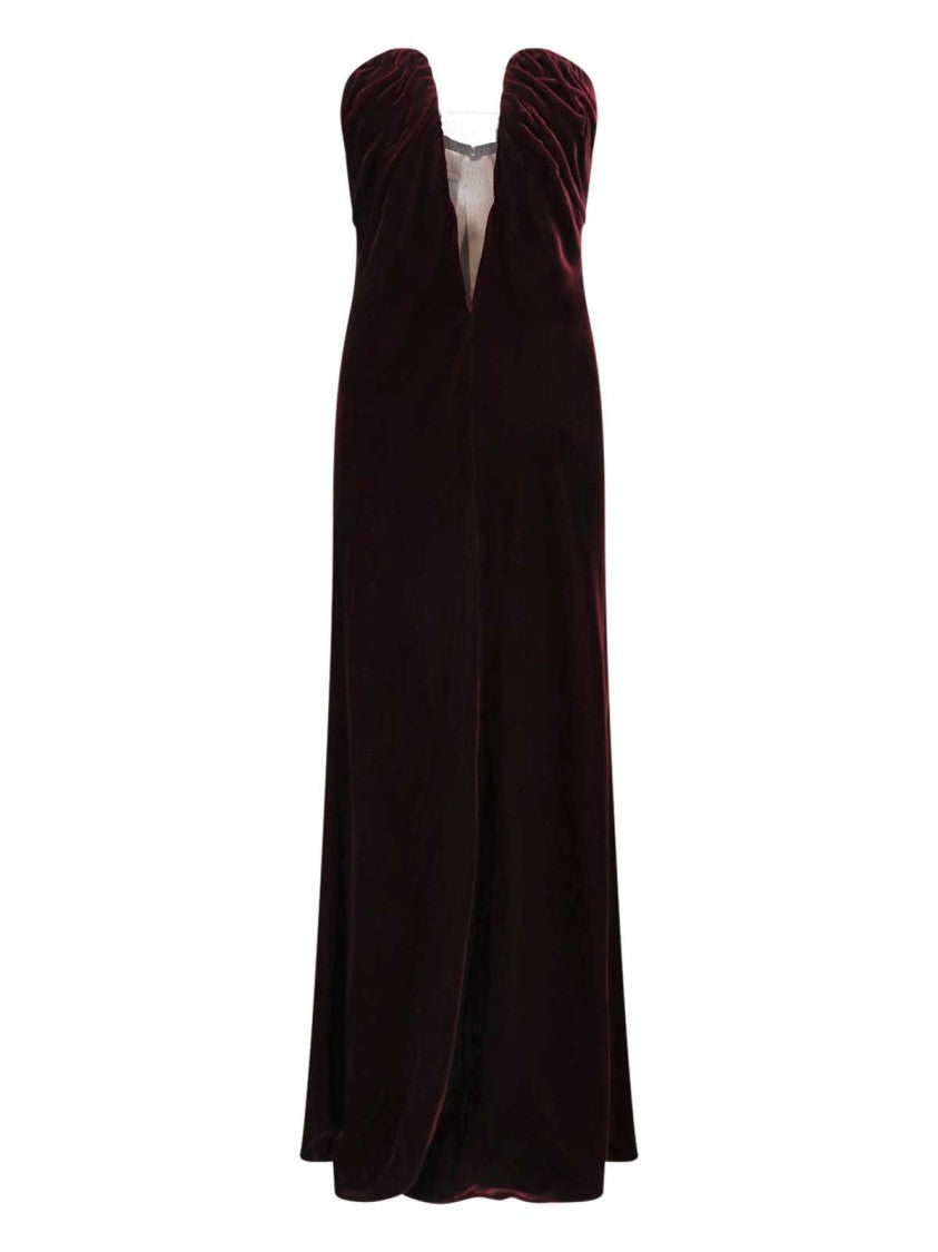 Giorgio Armani Bordeaux Bustier Structured Velvet Evening Dress