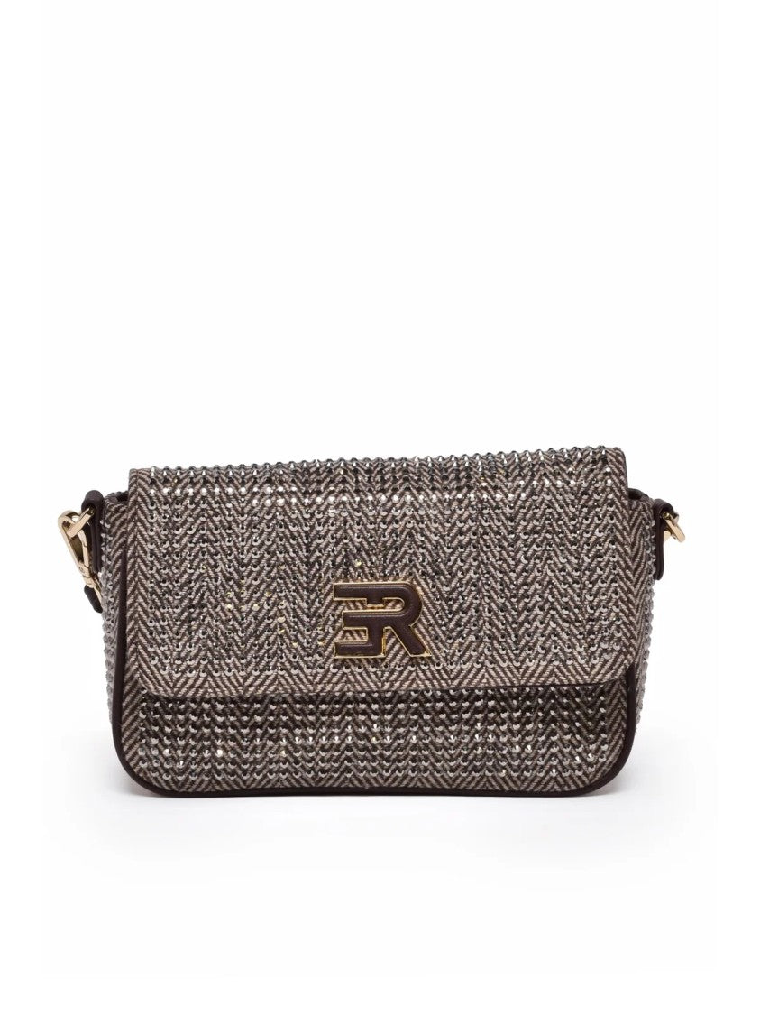 Ermanno Firenze Verly Shoulder Bag In Textured Brown With Rhinestone Accents