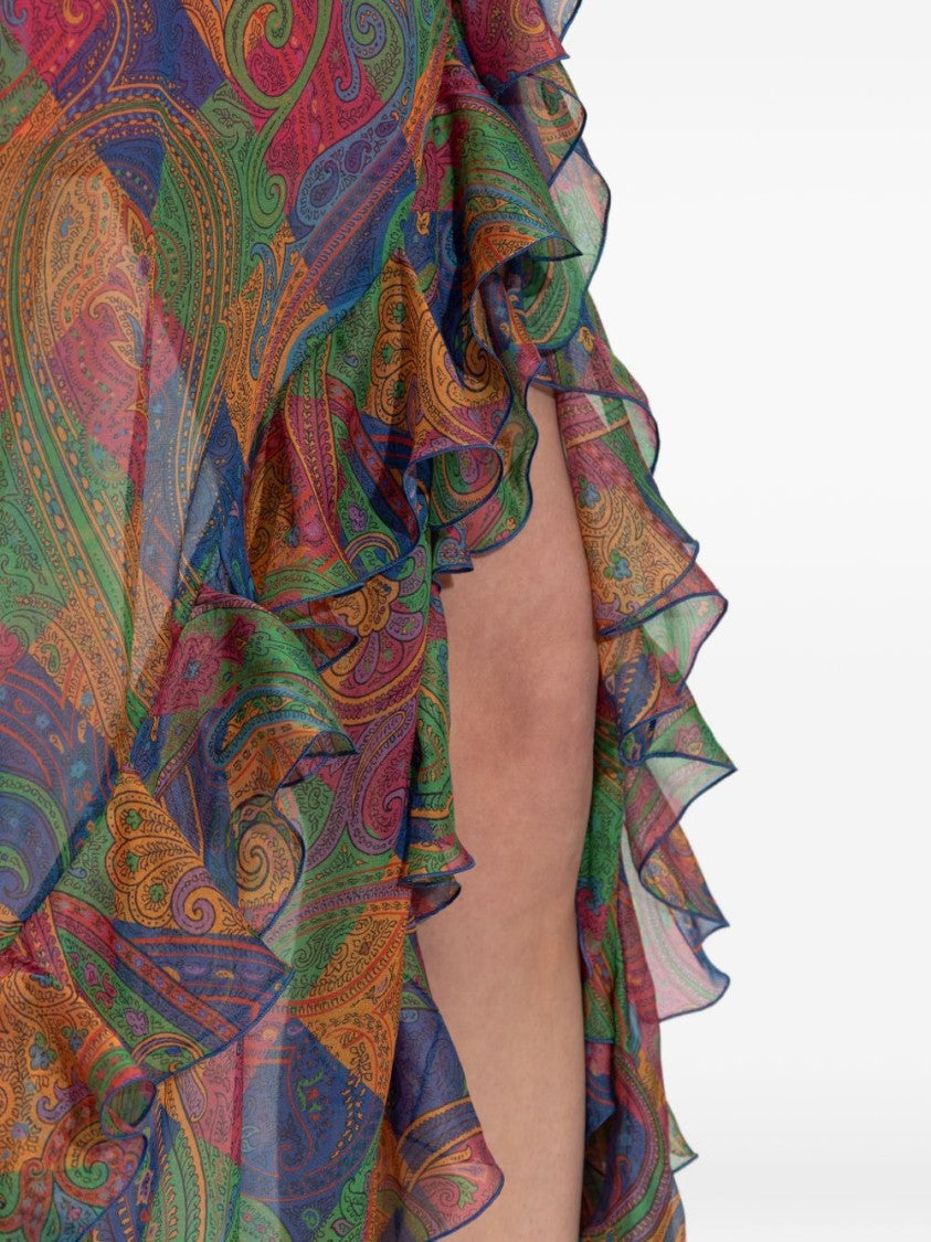 Etro Multicolor Silk Maxi Dress With Ruffled Detailing