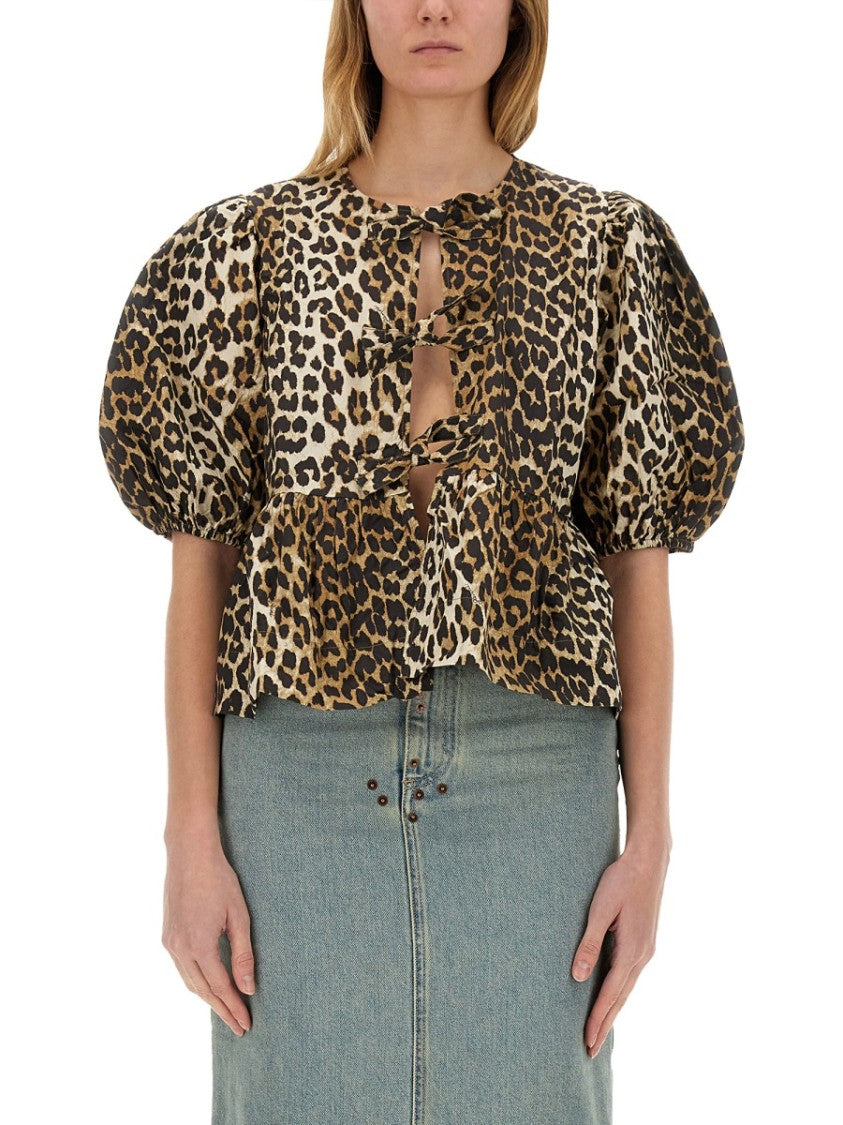 Ganni Blouse With Animal Pattern