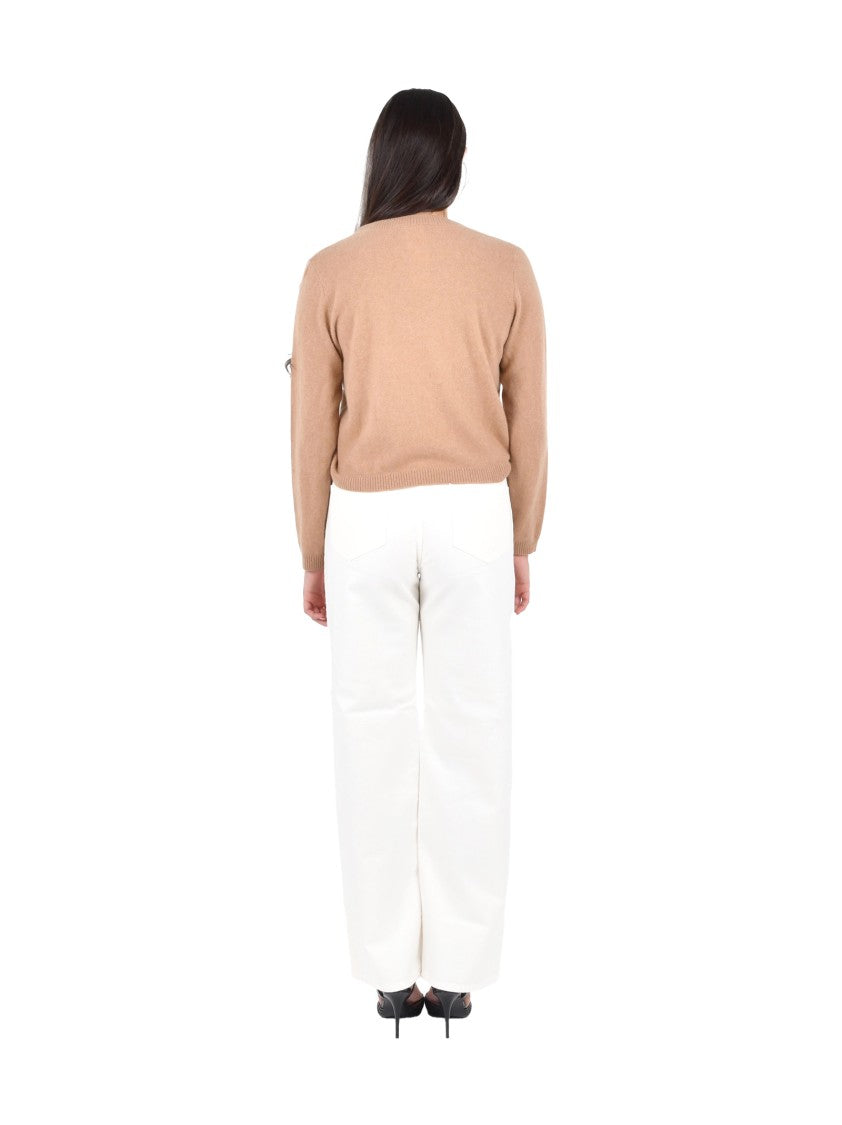 Pennyblack Camel V-Neck Pullover Sweater With Ribbed Trims