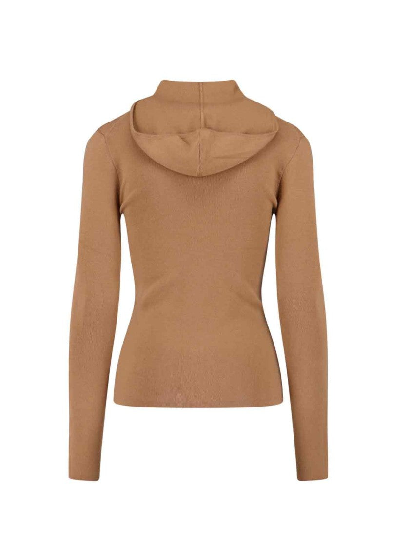 Victoria Beckham Logo Zip Sweater Brown