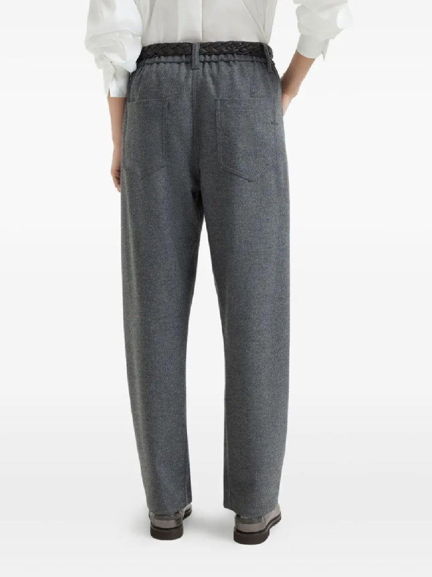 Brunello Cucinelli High-Waisted Trousers With Woven Belt Detail