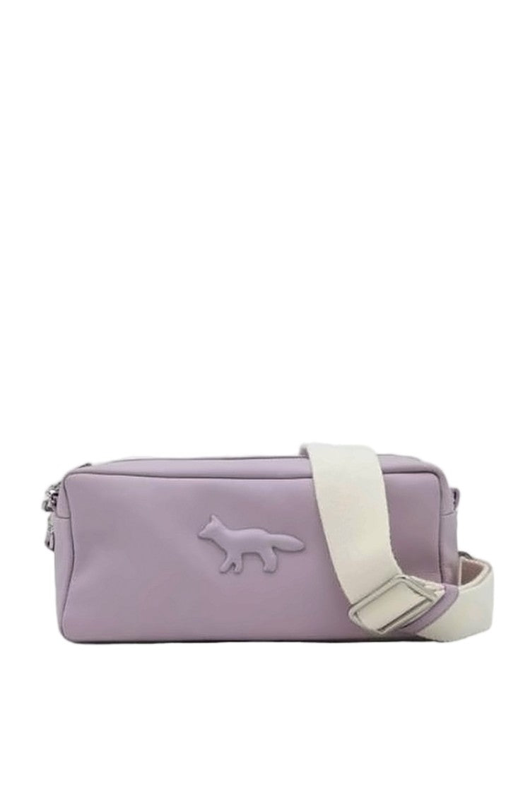 Maison Kitsuné Rectangular Purple Leather Shoulder Bag With Adjustable Fabric Strap