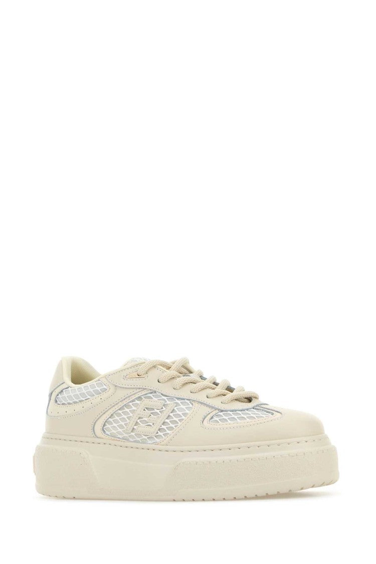 Fendi Sand Leather And Mesh Sneakers