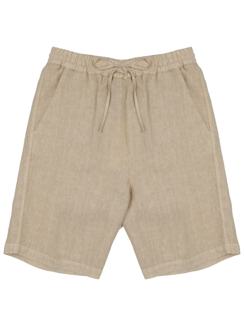 120% Lino Beige Linen Drawstring Comfort Shorts
