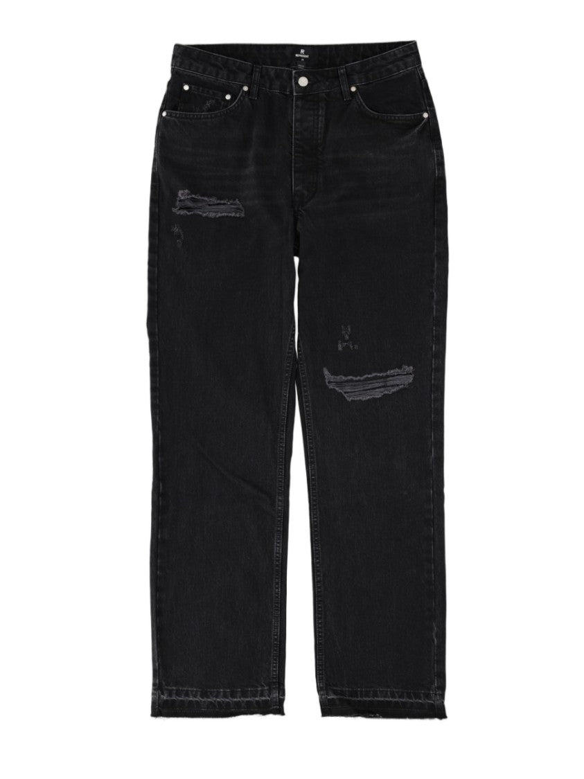 Represent Straight-Leg Distressed Frayed Black Jeans