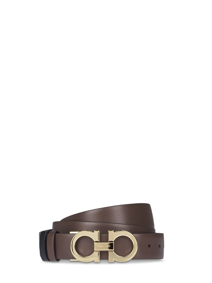Ferragamo Dual-Tone Leather Belt With Gold Buckle